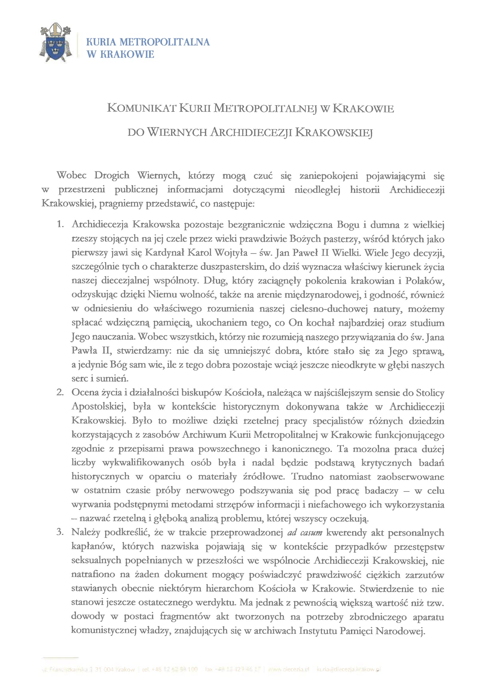 zał. nr 1 Komunikat Kurii Metropolitanej w Krakowie 2